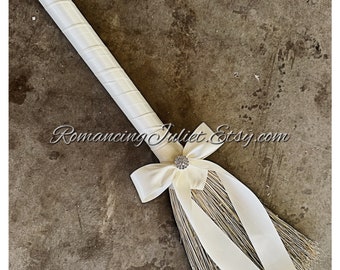 Classic Jump Broom Made .. You Choose the Colors ..shown in ivory/ivory