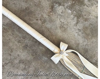 Classic Jump Broom Made .. You Choose the Colors ..shown in ivory/ivory