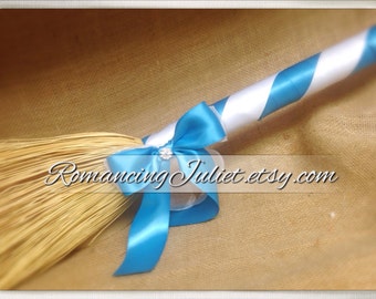 Classic Jump Broom with Vibrant Rhinestone Accent.. You choose the colors ..shown in turquoise/white