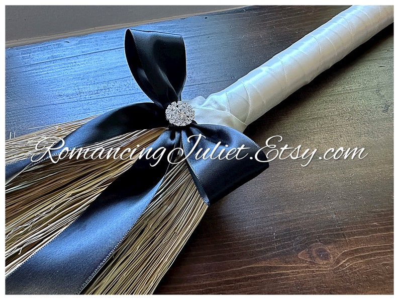 Classic Jump Broom Made .. You Choose the Colors ..shown in ivory/teal image 2