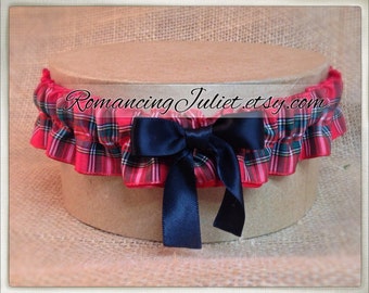 Classic Tartan Skirted Satin Bridal Garter....Custom Colors Available..shown with black accent