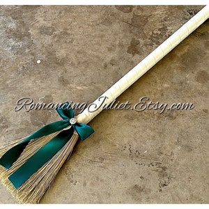 Classic Jump Broom Made .. You Choose the Colors ..shown in ivory/teal image 1