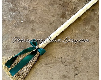 Classic Jump Broom Made .. You Choose the Colors ..shown in ivory/teal