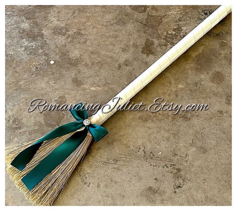 Classic Jump Broom Made .. You Choose the Colors ..shown in ivory/teal image 1