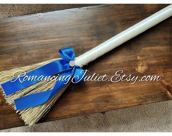 Classic Jump Broom Made .. You Choose the Colors ..shown in ivory/royal blue