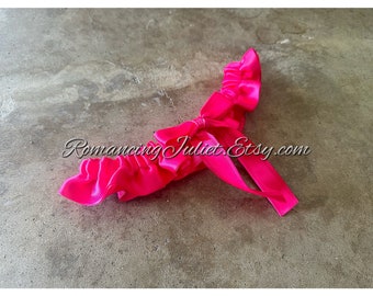 Satin Skirted Satin Bridal Garter in hot pink/hot pink