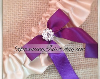 Skirted Satin Bridal Garter Rhinestone Accents...Shown champagne/eggplant