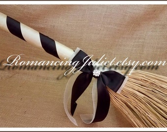Classic Jump Broom with Rhinestone Accent ..shown in black/champagne