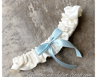 Satin Skirted Satin Bridal Garter in ivory/light blue