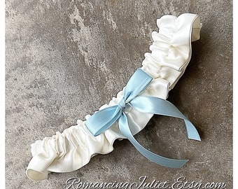 Satin Skirted Satin Bridal Garter in ivory/light blue