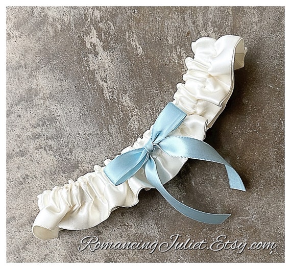 Satin Skirted Bridal Garter in ivory/light blue