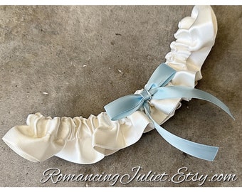 Satin Skirted Satin Bridal Garter in ivory/light blue