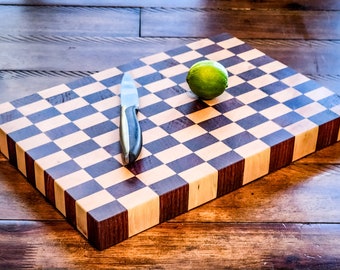 End Grain Padauk and Maple Checker Pattern Dual Sided Cutting Board