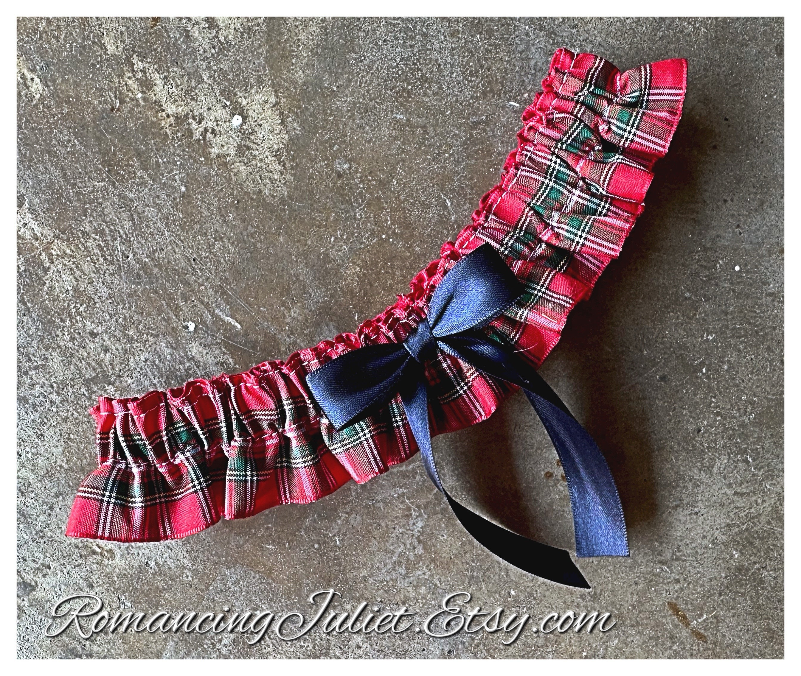 Classic Tartan Skirted Bridal Garter with Dark Blue Accent