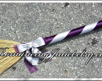 Classic Jump Broom Made in Your Custom Colors with Vibrant Rhinestone Accent..shown in eggplant purple/silver gray