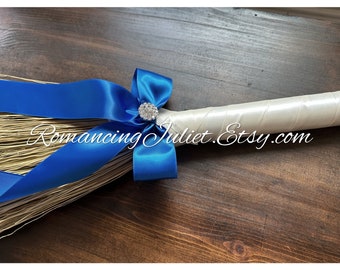 Classic Jump Broom Made .. You Choose the Colors ..shown in ivory/royal blue