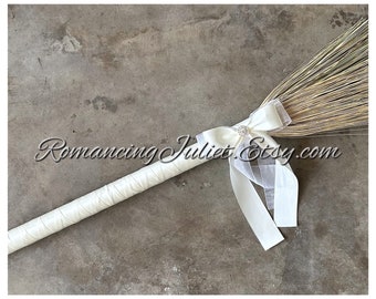 Classic Jump Broom Made in Your Custom Colors with Rhinestone Accent ..shown in ALL ivory