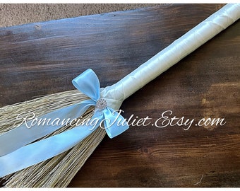 Classic Jump Broom Made .. You Choose the Colors ..shown in ivory/light blue