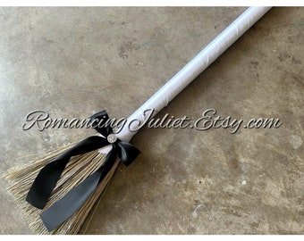 Classic Jump Broom Made .. You Choose the Colors ..shown in white/black