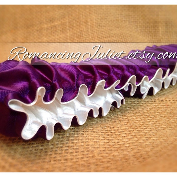 The Original Fully Reversible Bridal Garter..You Choose The Colors..shown in eggplant purple/white