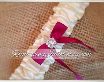 Luxe Satin Bridal Garter with Rhinestone Accent...shown in ivory/burgundy