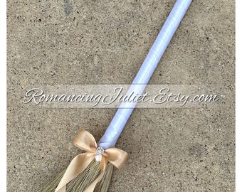 Classic Jump Broom Made .. You Choose the Colors ..shown in ivory/champagne