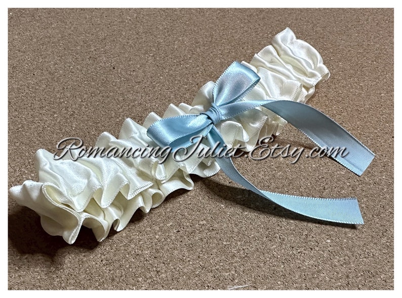 Luxe Bridal Garter..Custom colors Available..Shown in ivory/light blue image 1