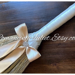 Classic Jump Broom Made .. You Choose the Colors ..shown in ivory/teal image 3