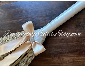 Classic Jump Broom Made .. You Choose the Colors ..shown in ivory/champagne