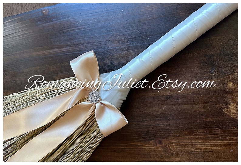 Classic Jump Broom Made .. You Choose the Colors ..shown in ivory/black image 2