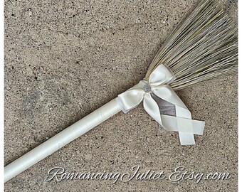 Classic Jump Broom Made in Your Custom Colors with Rhinestone Accent ..shown in ALL ivory