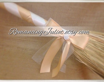 Classic Jump Broom Made in Your Custom Colors with Rhinestone Accent ..shown in champagne/ivory