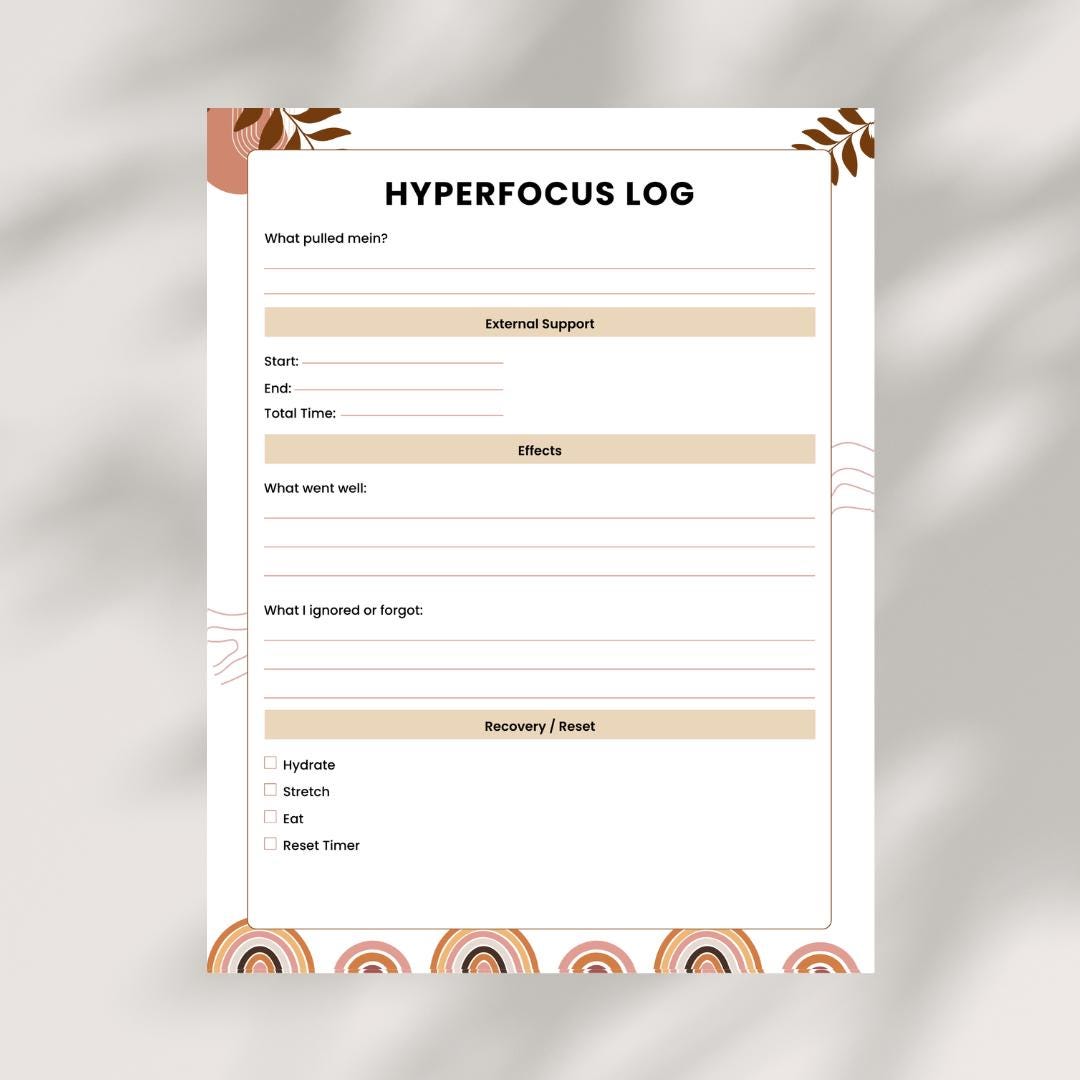 ADHD Hyperfocus Log PDF - Etsy