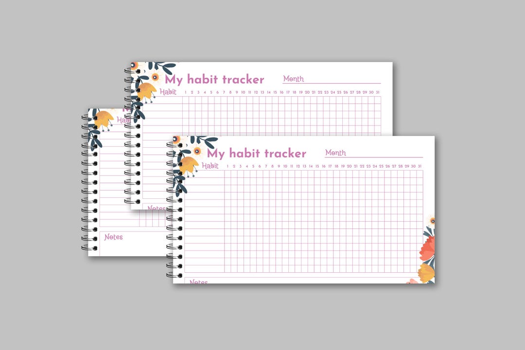 Lilac Cute Floral Illustrative Habit Tracker Monthly Planner Daily ...