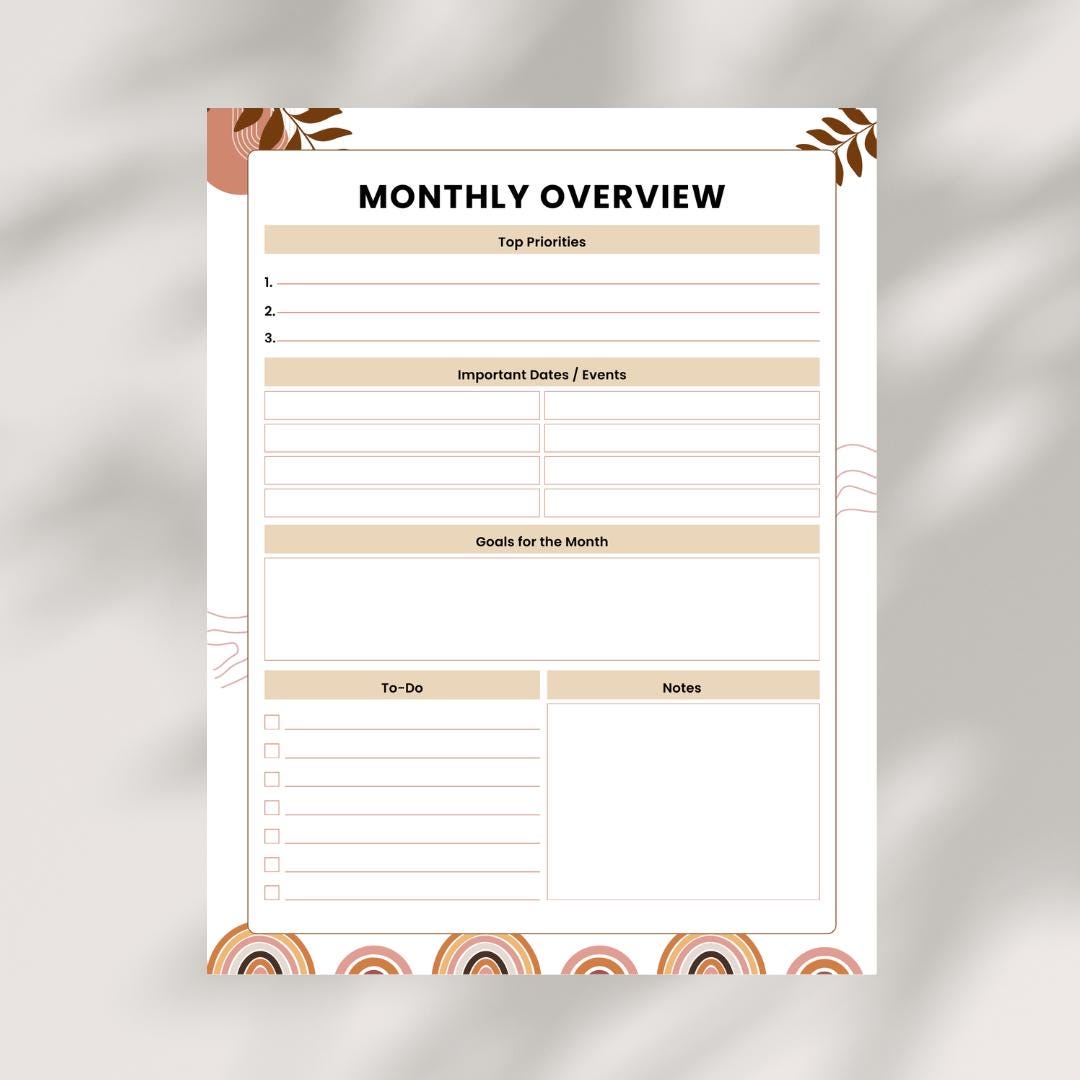 Overview Sheet ADHD Monthly Overview Sheet - Etsy