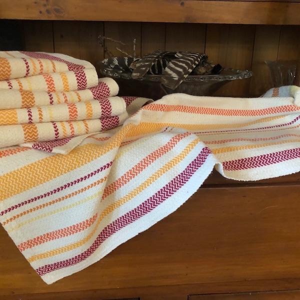 Handwoven Tea Towel, Reds, Orange, Yellow