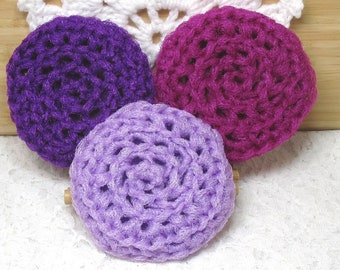 Scrubber, scrubbies, pans, dish scrubbie,home, kitchen, bath, purple, nylon net, gift. Powerful Purples Collection of a 3pk.