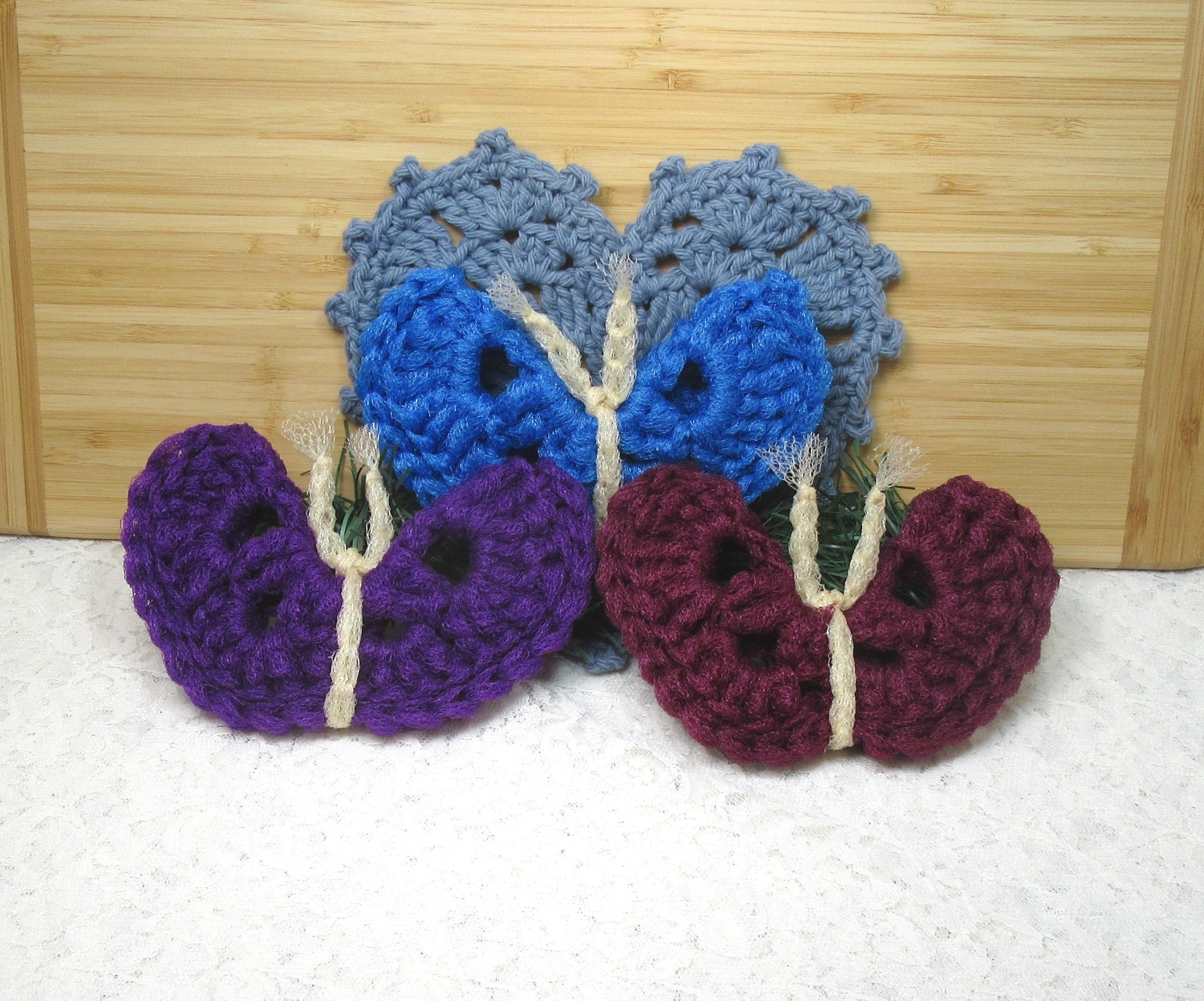 4 Blue Thick Dish Pot Scrubber Scrubby Scrubbie Handmade Crochet 21