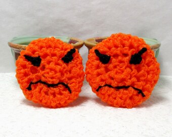 Scrubbers, scrubbie, emoji, orange, scour pad, scrubbie, durable, kitchen, eco-friendly, home, nylon scrubbie. 2pk Emoji Scrubbers for you.