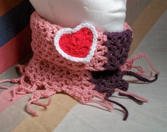 Hat. Neck warmer, cowl, heart, handmade, colorful, crochet, applique, beanie, cap, scarf, gift. Love is Forever.