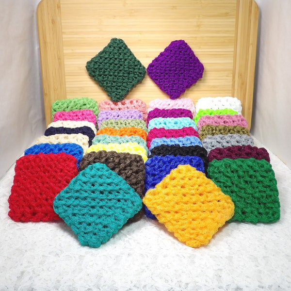 Scrubbers, scrubbies, pan, dishes,netting, kitchen, bath, orange, blue, green, pink, purple, white, square. Please choose colors. 32 colors.