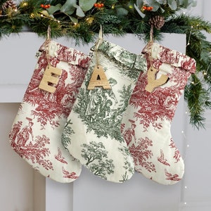 Bas de Noël des Fêtes en toile de Jouy avec option monogramme personnalisé