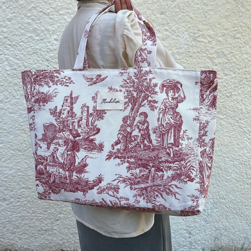 Sac Book Tote Medium Iviera Broderie Toile De Jouy Palms Bleu