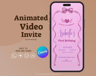 Rosa Schleife Geburtstagseinladung Video, animierte Party einladen (Digital)