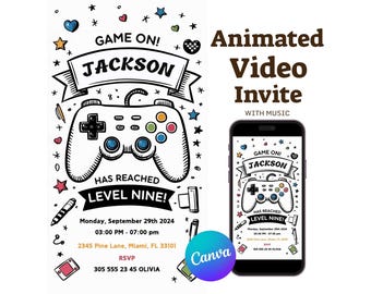 Animated Video Game Birthday Invitation, Gamer Party Evite (Digital)