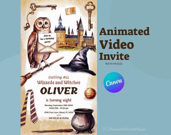 Wizard Birthday Party Video Invitation, Animated Magic School Invite