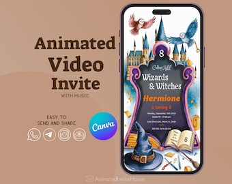 Wizard Birthday Video Invitation, Magical Witch Theme (Editable in Canva)