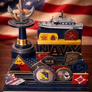 3D Printed Naval Ship Challenge Coin Display: Military Gift, Holds 35 Coins
