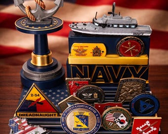 3D Printed Naval Ship Challenge Coin Display: Military Gift, Holds 35 Coins