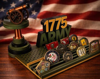 3D Printed Army Challenge Coin Holder | Veteran Gift, Cannon Figurine